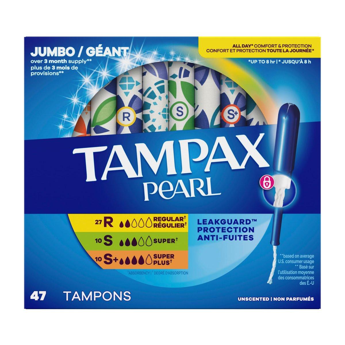 Tampax Pearl Tampons für Frauen, mit LeakGuard Braid, Super Plus Saugstärke, unparfümiert, 50 Stück