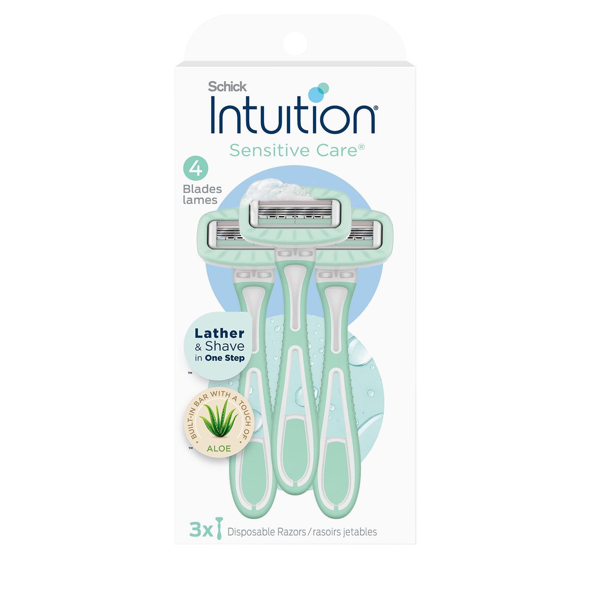 Schick Intuition Einwegrasierer für empfindliche Haut, 3 Stück | Damenrasierer mit Aloe Vera, Reiserasierer