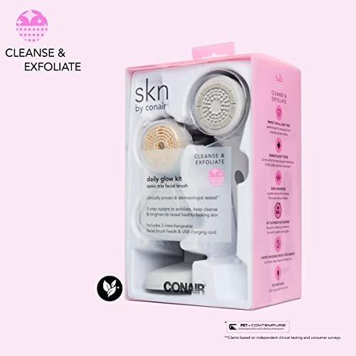skn by Conair Daily Glow Gesichtsreinigungsbürste – All-in-One mit 3 Aufsätzen für sanfte Reinigung, Peeling & Hautverjüngung