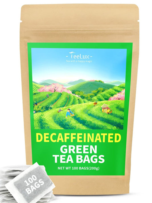 TeeLux Decaf Grüner Tee Beutel, reiner entkoffeinierter Grüner Tee, super Antioxidans, 100 Beutel für heißen & Eistee