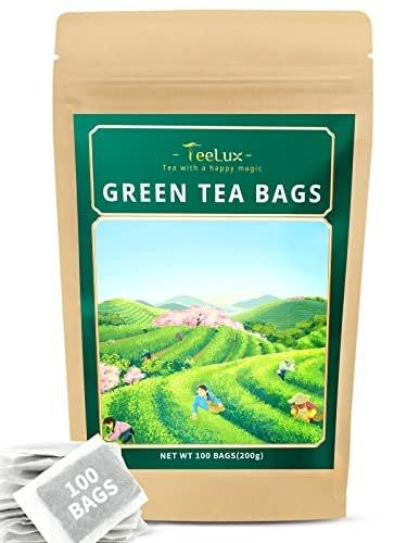 TeeLux Grüner Tee Beutel, Naturreiner Grüner Tee, Super Antioxidans, Koffeinhaltig, 100 Teebeutel zur Unterstützung der allgemeinen Gesundheit