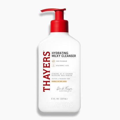 Thayers Milky Hydrating Face Cleanser – Sanfte Gesichtsreinigung mit Schneepilz und Hyaluronsäure für trockene und empfindliche Haut, parabenfrei, 237 ml