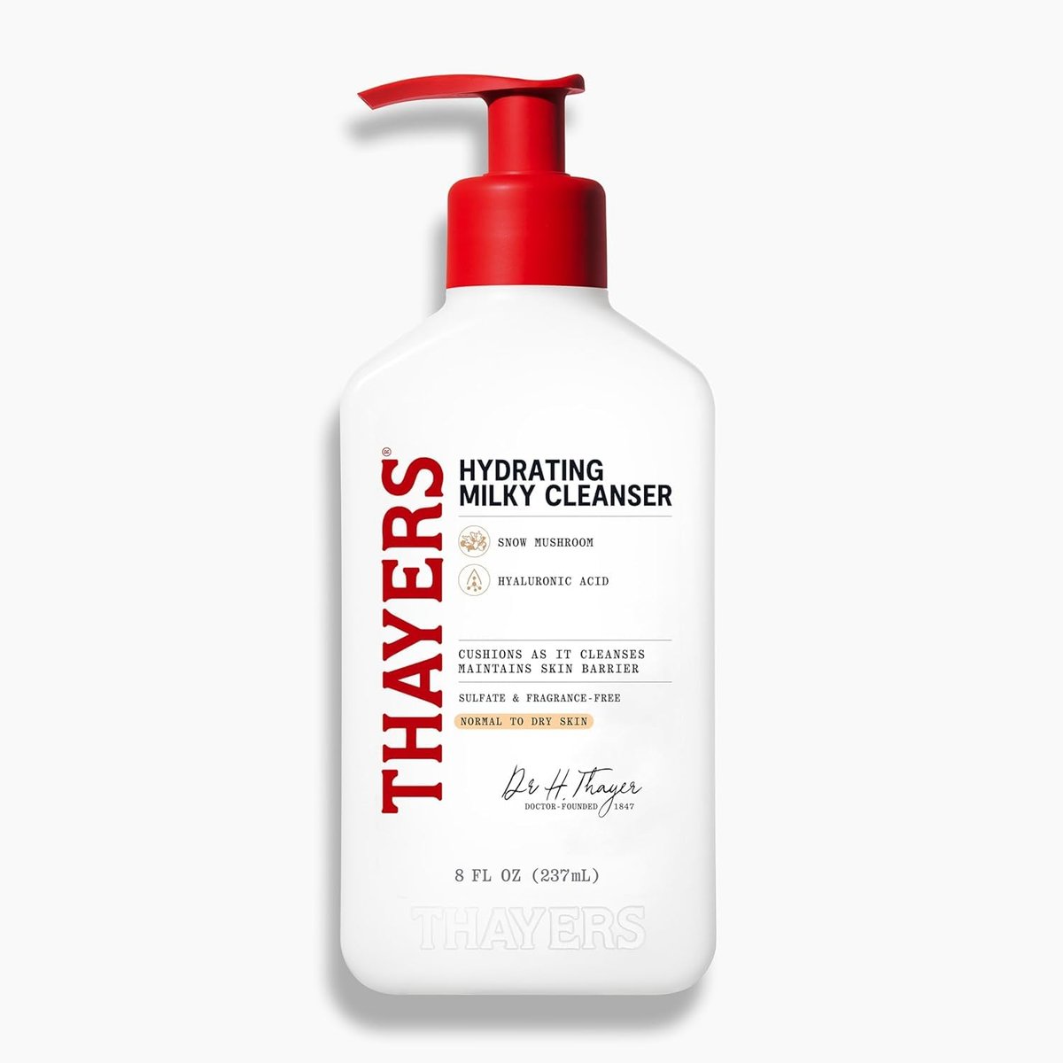 Thayers Milky Hydrating Face Cleanser – Sanfte Gesichtsreinigung mit Schneepilz und Hyaluronsäure für trockene und empfindliche Haut, parabenfrei, 237 ml