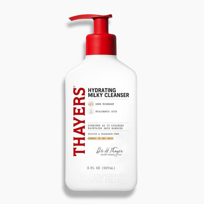 Thayers Milky Hydrating Face Cleanser – Sanfte Gesichtsreinigung mit Schneepilz und Hyaluronsäure für trockene und empfindliche Haut, parabenfrei, 237 ml