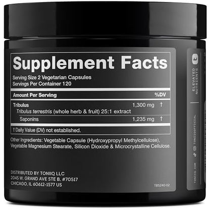 Toniiq Tribulus Terrestris für Männer – Ultrahochpotenter 25:1 Extrakt mit 95% Saponinen – 1300 mg reine & konzentrierte Formel – Laborgeprüft auf Reinheit & Qualität – 240 Kapseln