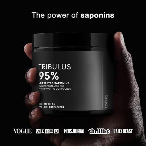 Toniiq Tribulus Terrestris für Männer – Ultrahochpotenter 25:1 Extrakt mit 95% Saponinen – 1300 mg reine & konzentrierte Formel – Laborgeprüft auf Reinheit & Qualität – 240 Kapseln