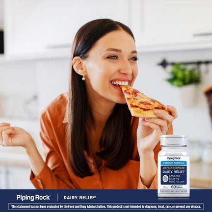 Piping Rock Milchzucker Tabletten 8000 FCC | Schnell wirkende Tabletten | 60 Stück | Laktase-Enzym-Präparat | Premium-Formel | Vegetarisch, Nicht-GVO, Glutenfrei