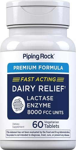 Piping Rock Milchzucker Tabletten 8000 FCC | Schnell wirkende Tabletten | 60 Stück | Laktase-Enzym-Präparat | Premium-Formel | Vegetarisch, Nicht-GVO, Glutenfrei