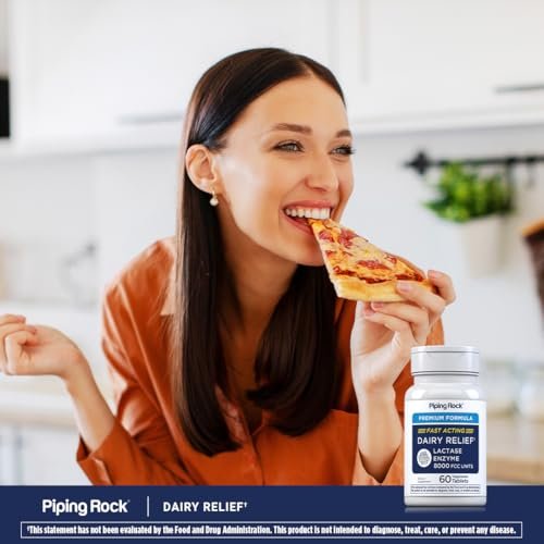 Piping Rock Milchzucker Tabletten 8000 FCC | Schnell wirkende Tabletten | 60 Stück | Laktase-Enzym-Präparat | Premium-Formel | Vegetarisch, Nicht-GVO, Glutenfrei