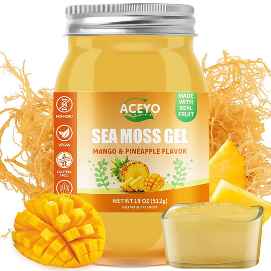 ACEYO Irish Sea Moss Gel mit Mango & Ananas – 18 Unzen, roh, vegan, wild geerntet, nicht-GVO, 102 Vitamine & Mineralien