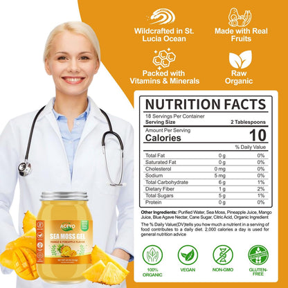 ACEYO Irish Sea Moss Gel mit Mango & Ananas – 18 Unzen, roh, vegan, wild geerntet, nicht-GVO, 102 Vitamine & Mineralien