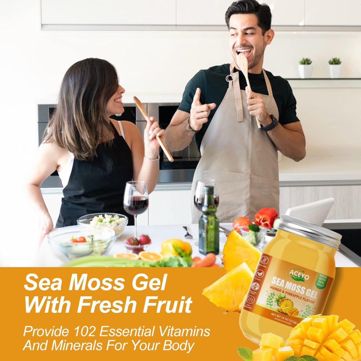 ACEYO Irish Sea Moss Gel mit Mango & Ananas – 18 Unzen, roh, vegan, wild geerntet, nicht-GVO, 102 Vitamine & Mineralien