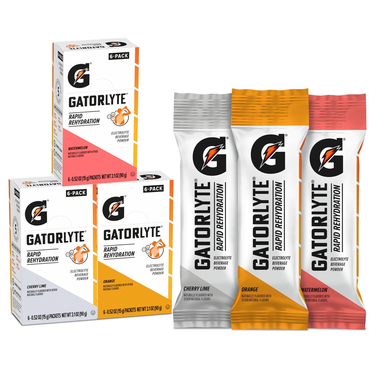 Gatorlyte Rapid Rehydration Elektrolytgetränk, Sortenpackung, Weniger Zucker, Spezielle Mischung aus 5 Elektrolyten, Keine künstlichen Süßstoffe oder Aromen, 18er Pack, 1 Packung mischt mit 500 ml Wasser