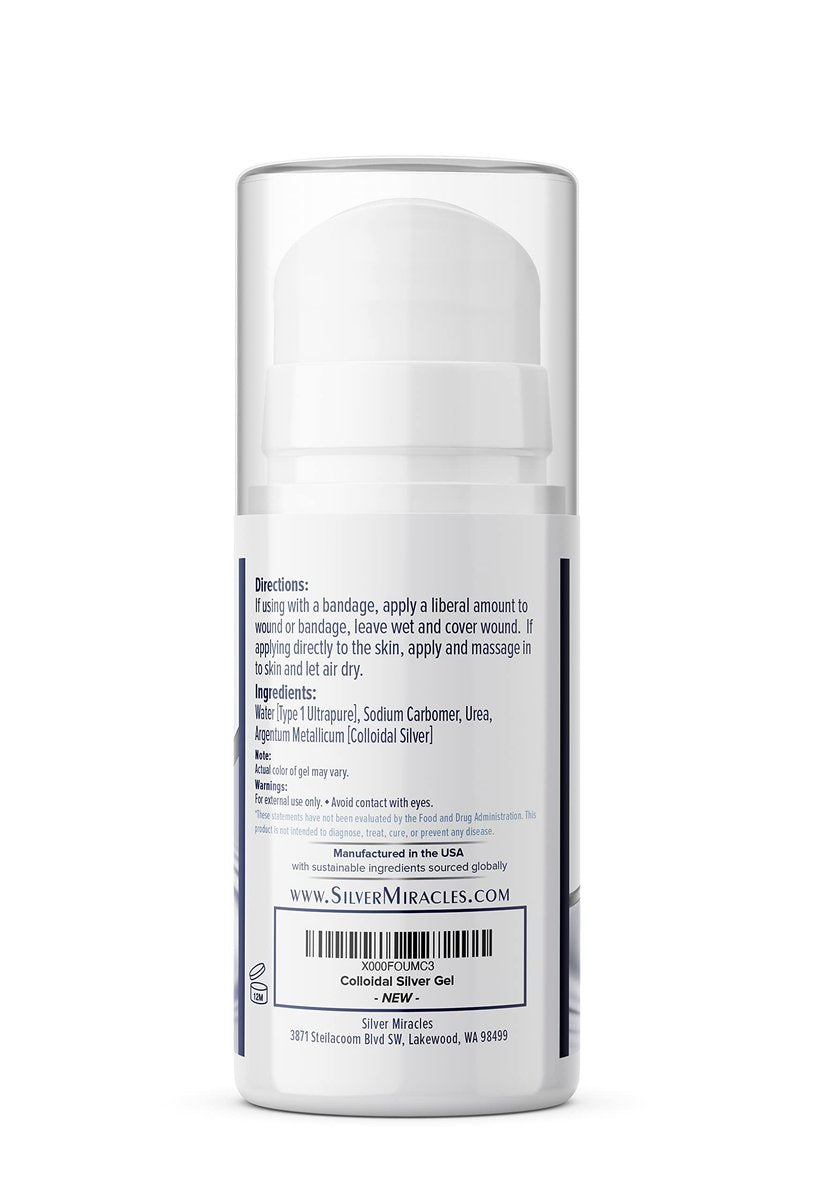 Silver Miracles Kolloidales Silber Erste-Hilfe-Gel - Luftdichte Flasche - Nano-Silber-Gel Wundpflege - Heilsalbe für Verbrennungen, Sonnenbrand & gereizte Haut - Duftlos - 100 ml - 25 PPM