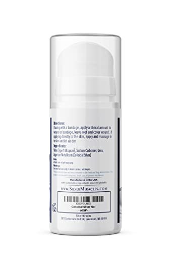 Silver Miracles Kolloidales Silber Erste-Hilfe-Gel - Luftdichte Flasche - Nano-Silber-Gel Wundpflege - Heilsalbe für Verbrennungen, Sonnenbrand & gereizte Haut - Duftlos - 100 ml - 25 PPM