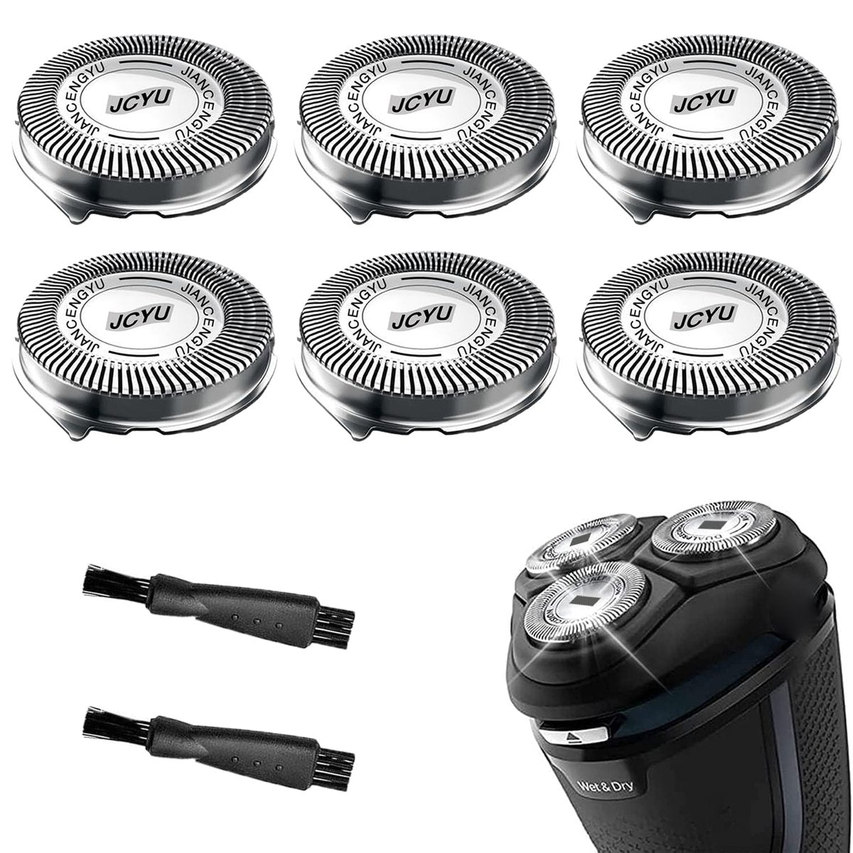 SH30 Ersatzköpfe für Philips Norelco 3000 - Kompatible Scherköpfe für Series 3000, 2000, 1000, 3500 - Upgrade SH30/52 - 6er-Pack + 2 Bürsten