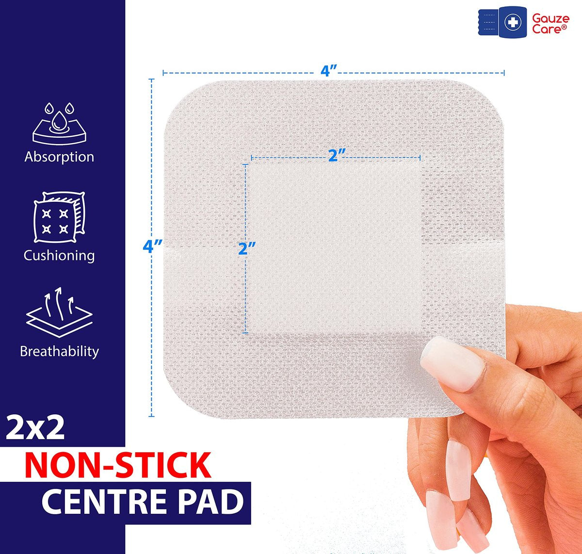 GauzeCare Island Dressing 10x10 cm 28 Stk. | Sterile Einzelverpackte Wundauflagen | 5x5 cm Saugkissen mit Acryl-Kleberand | Wasserabweisende Pflaster für Wundversorgung und Verbandwechsel