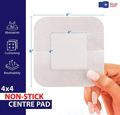 GauzeCare Island Wundverband 6x6 Zoll (25 Stück) | Steriler, einzeln verpackter Wundverband mit saugfähigem 4x4 Zoll Vlieskissen und Acrylkleberand | Wasserabweisende, hautfreundliche Wundauflagen