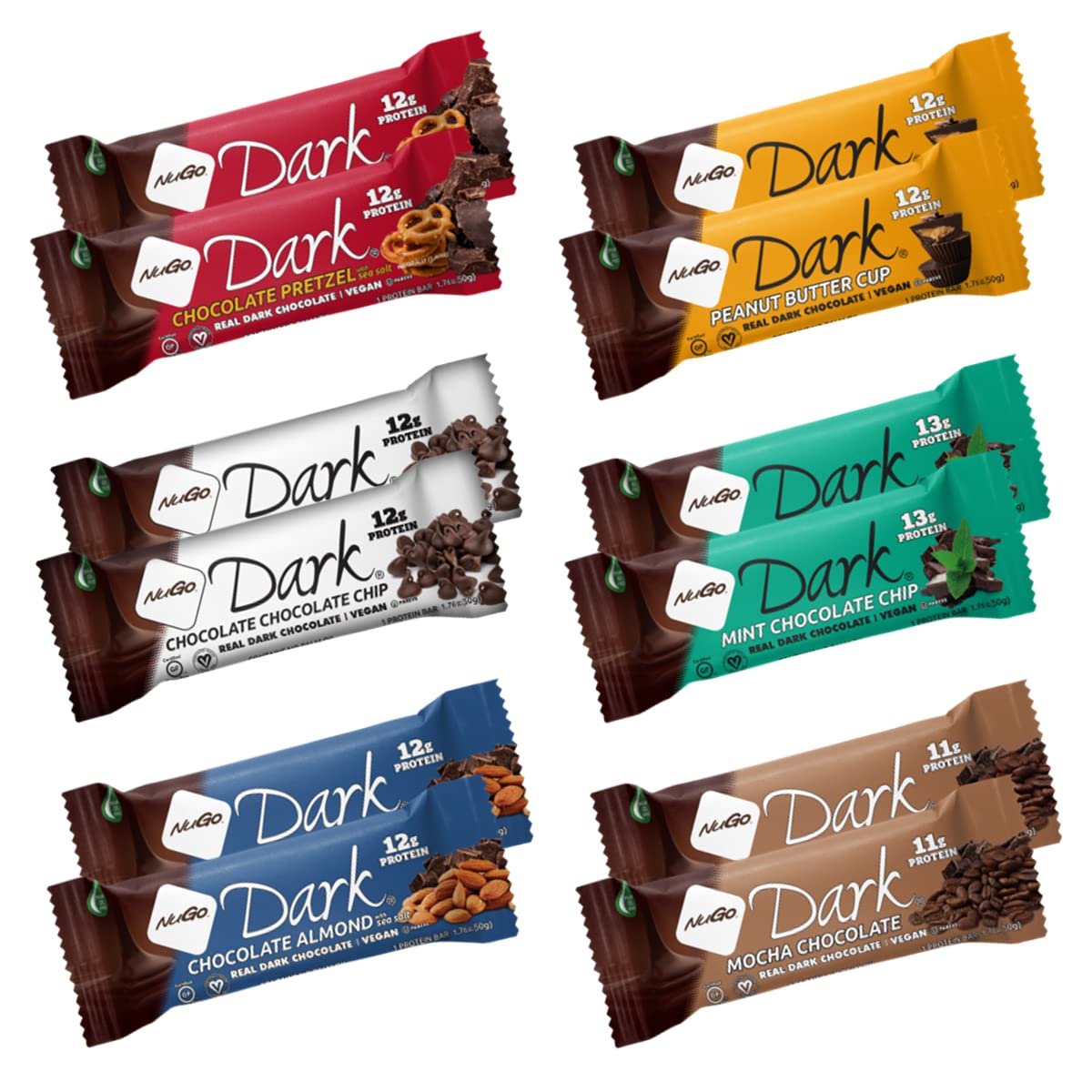 NuGo Dark Variety Box – 12 Riegel mit 11-12 g Protein, vegan, glutenfrei, koscher