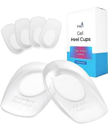 Figly Fersenkissen zur Linderung von Fersenschmerzen (4er-Pack) – Fersensporn-Produkte, Fersenpolster, Gel-Fersenkissen für Frauen und Männer, Plantarfasziitis, Fersenstützen