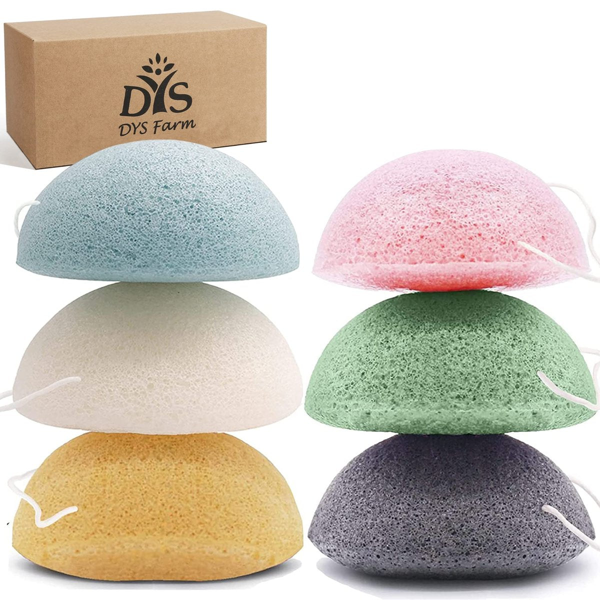 Konjac Gesichtsschwämme für Reinigung und Peeling – 6er-Pack mit Aktivkohle, Natürlicher Konjac-Schwamm für ölige, trockene und empfindliche Haut, Hautpflege-Werkzeug