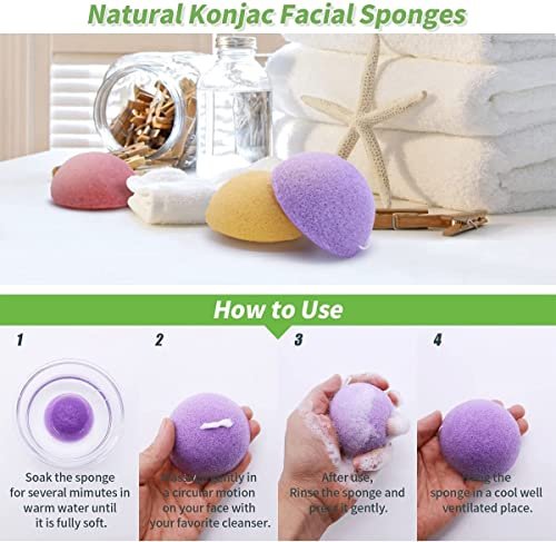 Konjac Gesichtsschwämme für Reinigung und Peeling – 6er-Pack mit Aktivkohle, Natürlicher Konjac-Schwamm für ölige, trockene und empfindliche Haut, Hautpflege-Werkzeug