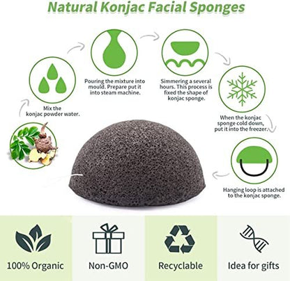 Konjac Gesichtsschwämme für Reinigung und Peeling – 6er-Pack mit Aktivkohle, Natürlicher Konjac-Schwamm für ölige, trockene und empfindliche Haut, Hautpflege-Werkzeug