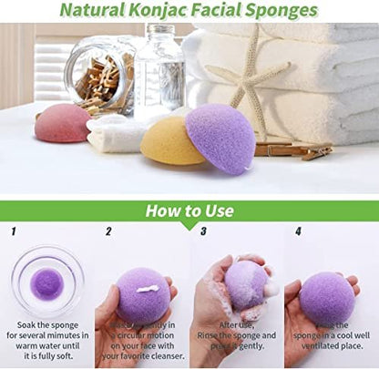 Konjac Gesichtsschwämme für Reinigung und Peeling – 6er-Pack mit Aktivkohle, Natürlicher Konjac-Schwamm für ölige, trockene und empfindliche Haut, Hautpflege-Werkzeug
