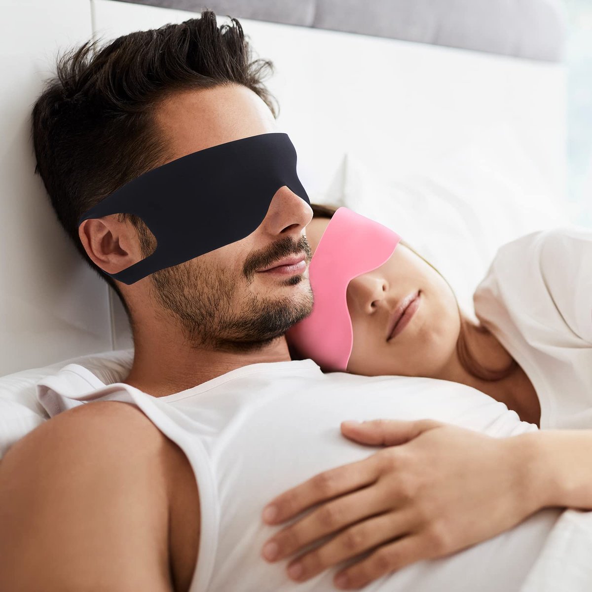 FRESHME Zero Pressure Schlafmaske – Leichte, atmungsaktive Augenmaske mit Ohrhaken-Band für alle Schlafpositionen – Schwarz