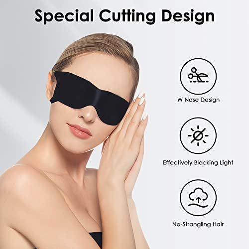 FRESHME Zero Pressure Schlafmaske – Leichte, atmungsaktive Augenmaske mit Ohrhaken-Band für alle Schlafpositionen – Schwarz