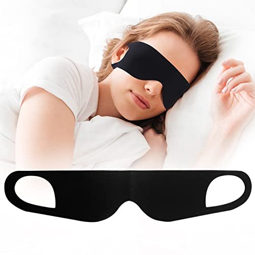 FRESHME Zero Pressure Schlafmaske – Leichte, atmungsaktive Augenmaske mit Ohrhaken-Band für alle Schlafpositionen – Schwarz