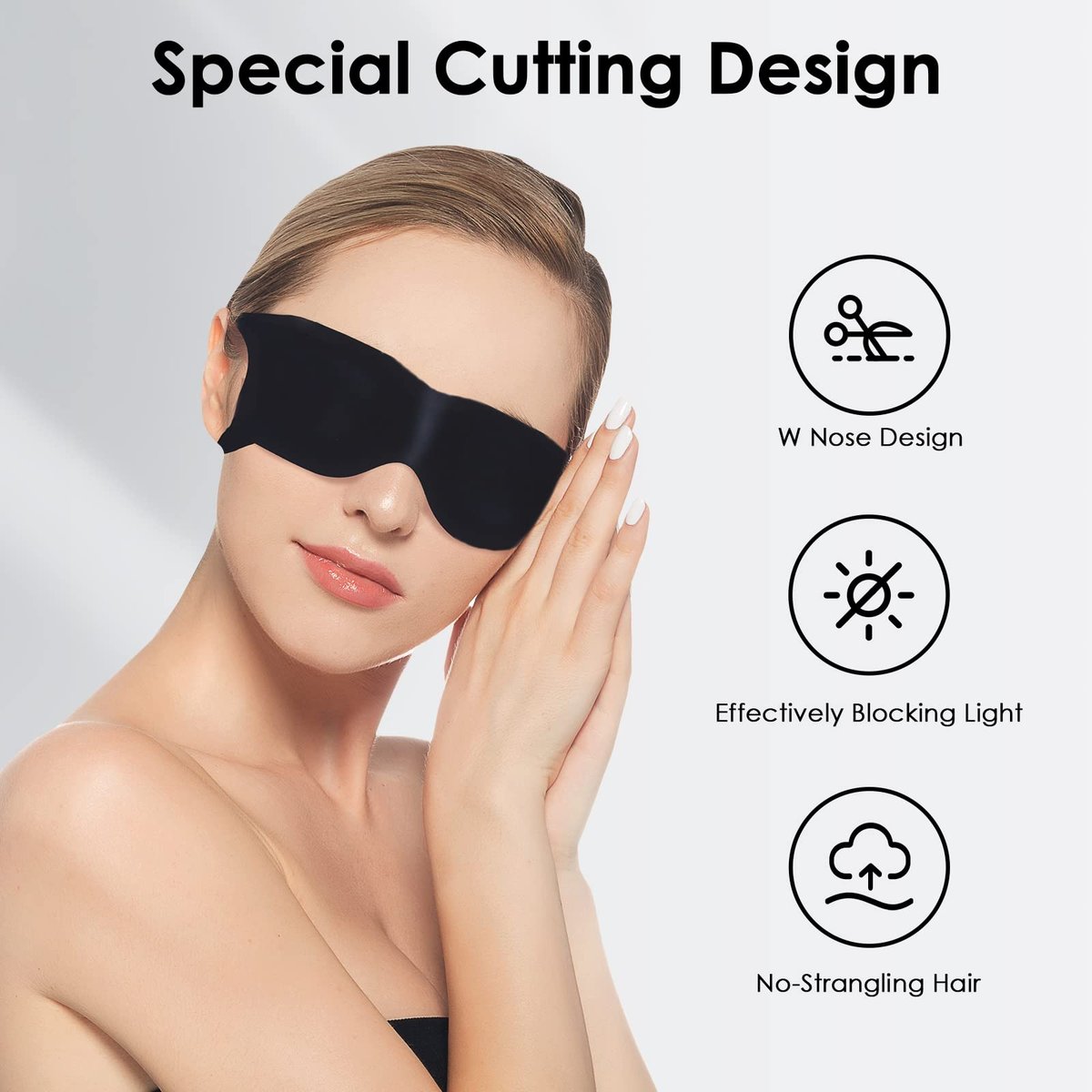 FRESHME Zero Pressure Schlafmaske – Leichte, atmungsaktive Augenmaske mit Ohrhaken-Band für alle Schlafpositionen – Schwarz