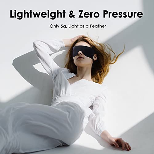 FRESHME Zero Pressure Schlafmaske – Leichte, atmungsaktive Augenmaske mit Ohrhaken-Band für alle Schlafpositionen – Schwarz