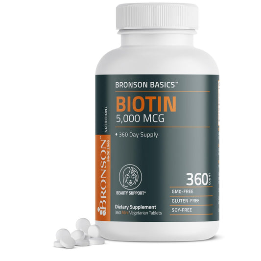Bronson Biotin 5.000 MCG – Hochdosiertes Biotin für gesundes Haar, Haut und Nägel sowie Energieproduktion – 360 vegetarische Tabletten