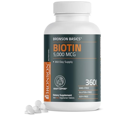 Bronson Biotin 5.000 MCG – Hochdosiertes Biotin für gesundes Haar, Haut und Nägel sowie Energieproduktion – 360 vegetarische Tabletten