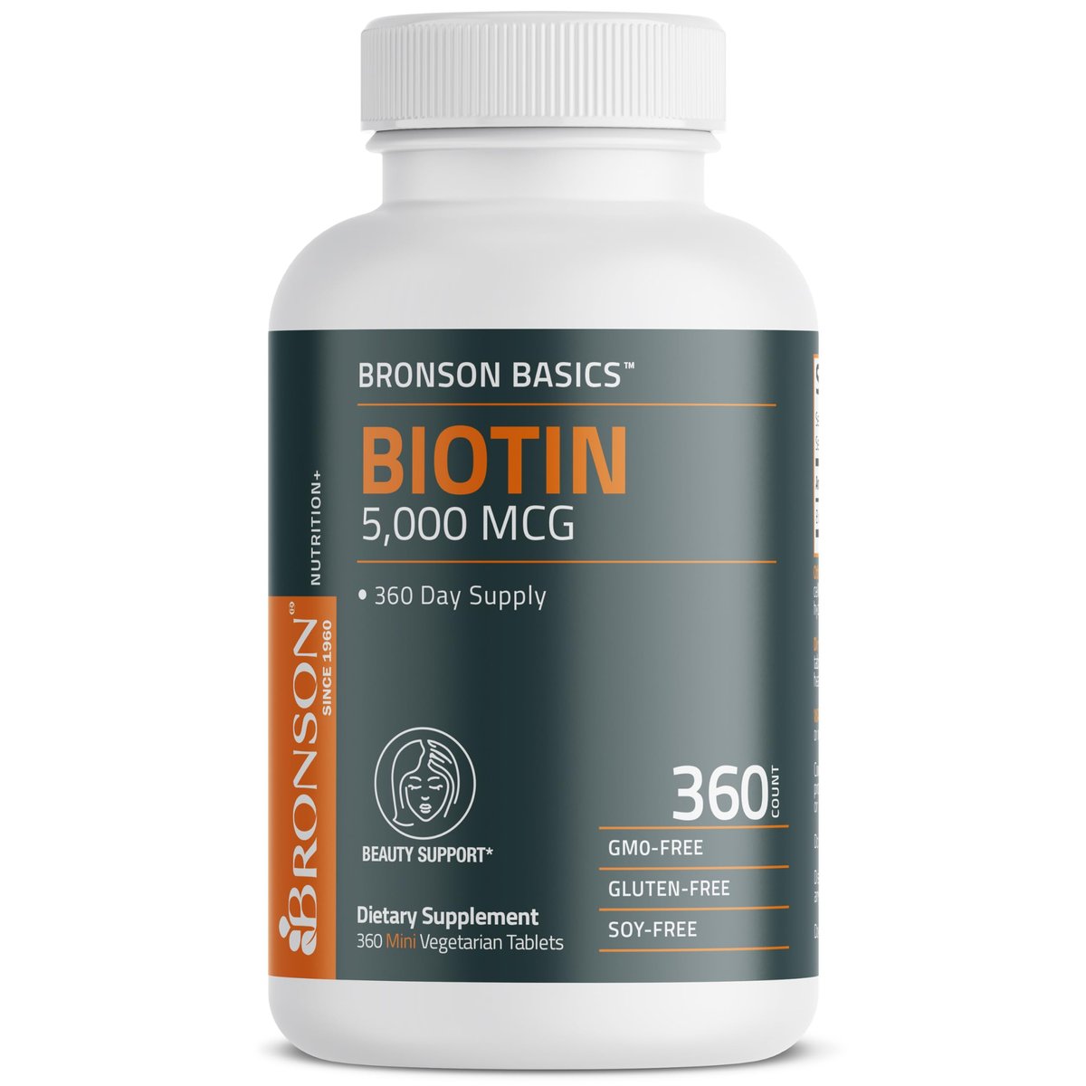 Bronson Biotin 5.000 MCG – Hochdosiertes Biotin für gesundes Haar, Haut und Nägel sowie Energieproduktion – 360 vegetarische Tabletten