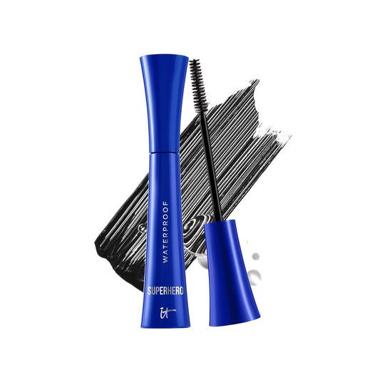 IT Cosmetics Superhero Volumizing Waterproof Mascara – 24H Haltbarkeit – Schweiß- & Feuchtigkeitsresistent – mit Biotin, Peptiden & Pro-Vitamin B5 – Super Black, 0,3 fl oz