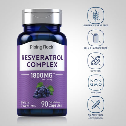 Piping Rock Resveratrol Complex | 90 Kapseln | Ultra Potent | Non-GMO, Glutenfrei