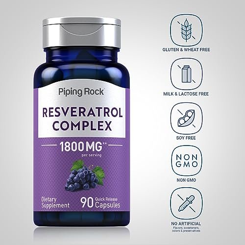 Piping Rock Resveratrol Complex | 90 Kapseln | Ultra Potent | Non-GMO, Glutenfrei