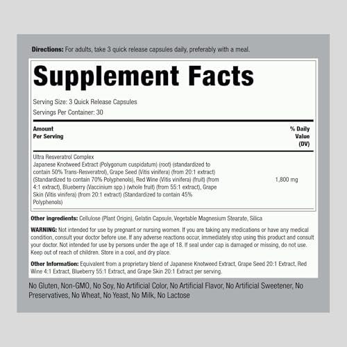 Piping Rock Resveratrol Complex | 90 Kapseln | Ultra Potent | Non-GMO, Glutenfrei