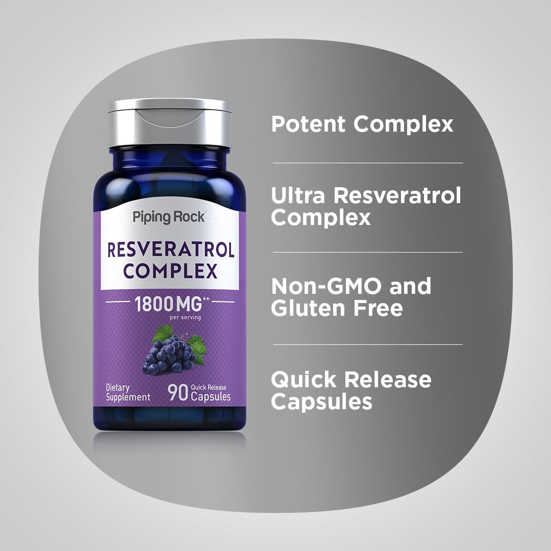 Piping Rock Resveratrol Complex | 90 Kapseln | Ultra Potent | Non-GMO, Glutenfrei