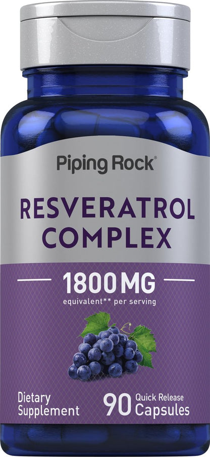 Piping Rock Resveratrol Complex | 90 Kapseln | Ultra Potent | Non-GMO, Glutenfrei