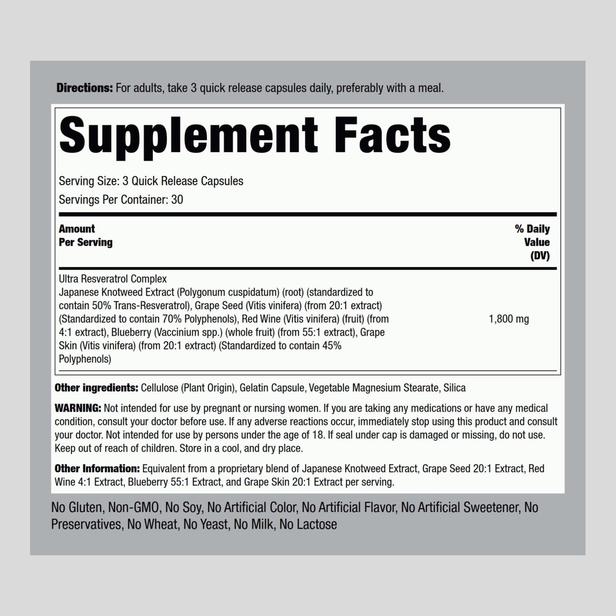 Piping Rock Resveratrol Complex | 90 Kapseln | Ultra Potent | Non-GMO, Glutenfrei