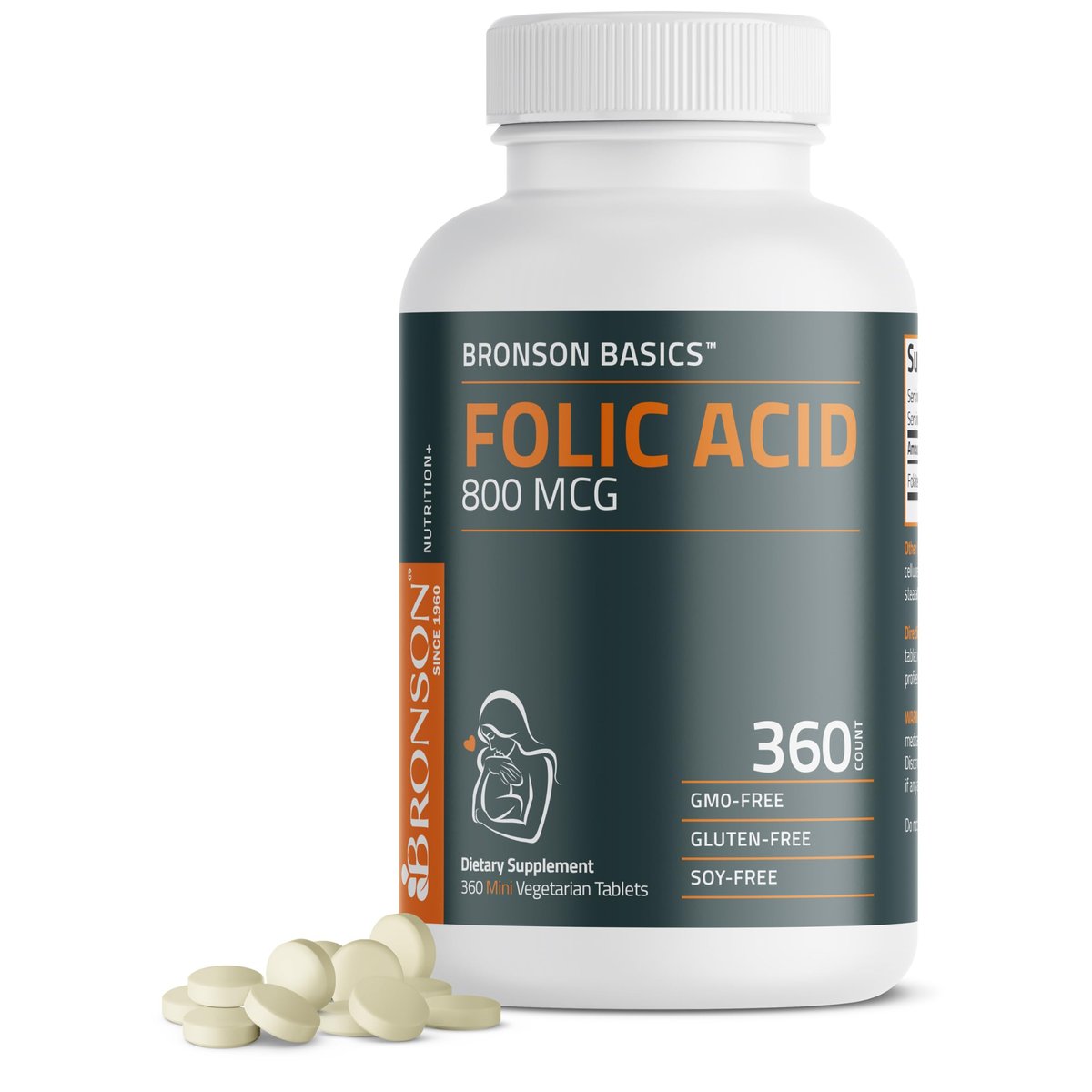 Bronson Folsäure 800 MCG – Unterstützt die pränatale Entwicklung, Nicht-GVO, 360 Tabletten