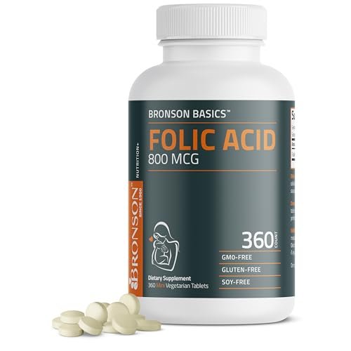 Bronson Folsäure 800 MCG – Unterstützt die pränatale Entwicklung, Nicht-GVO, 360 Tabletten