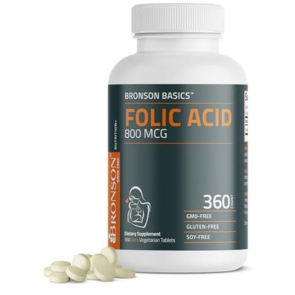Bronson Folsäure 800 MCG – Unterstützt die pränatale Entwicklung, Nicht-GVO, 360 Tabletten