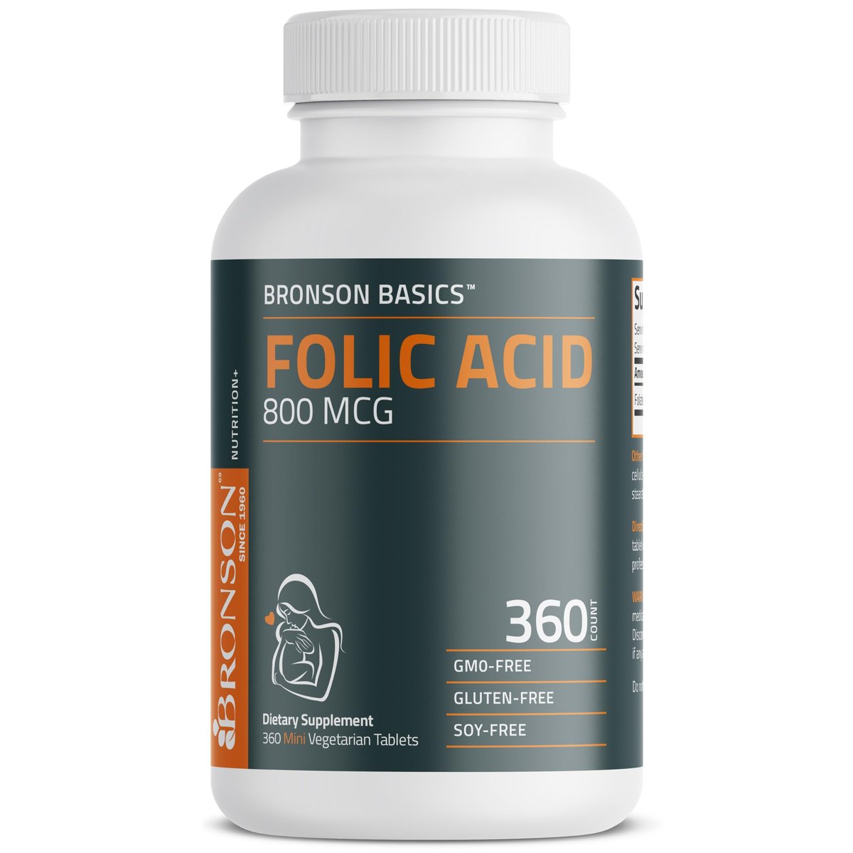 Bronson Folsäure 800 MCG – Unterstützt die pränatale Entwicklung, Nicht-GVO, 360 Tabletten