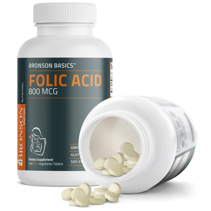 Bronson Folsäure 800 MCG – Unterstützt die pränatale Entwicklung, Nicht-GVO, 360 Tabletten