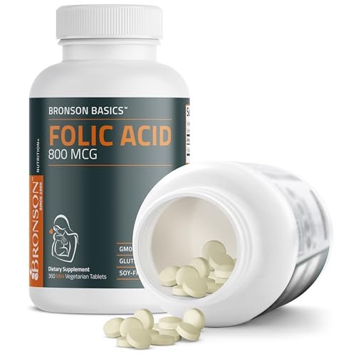 Bronson Folsäure 800 MCG – Unterstützt die pränatale Entwicklung, Nicht-GVO, 360 Tabletten