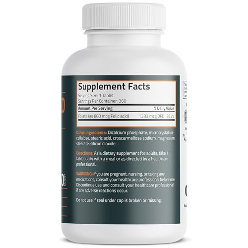 Bronson Folsäure 800 MCG – Unterstützt die pränatale Entwicklung, Nicht-GVO, 360 Tabletten